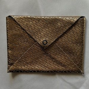 New Rozae Nichols Dark Gold Leather Snap Pouch